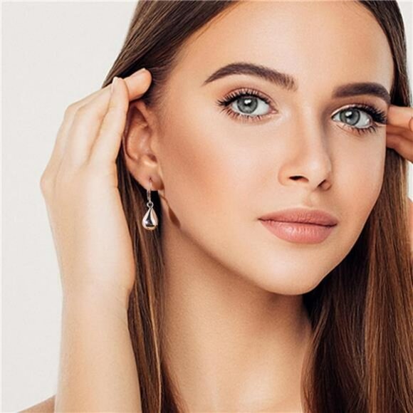 Sterling Silver Teardrop Dangle Earrings Leverback Hypoallergenic Jewelry - Picture 5 of 7
